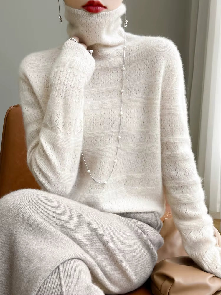 Cozy women's turtleneck pullover, an elegant and soft top for comfortable fall & winter style. Chic and classic.