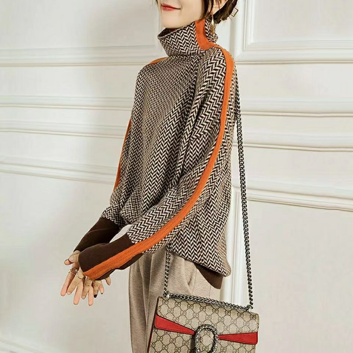 Soft knit women's turtleneck sweater, elegant and versatile for any occasion. Comfortable winter fashion top.