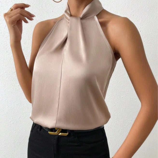 Elegant women's twist knot neck top, versatile for casual & work wear.