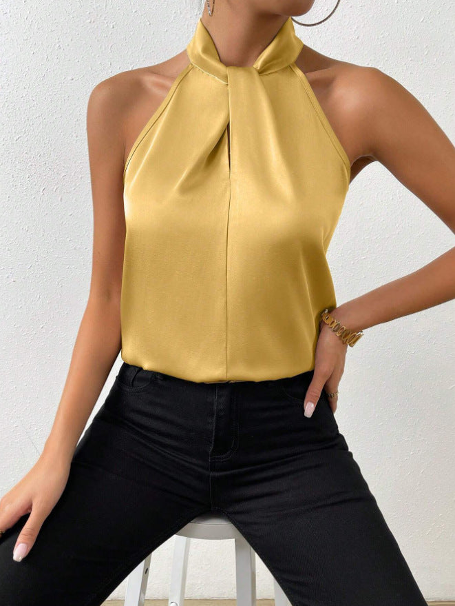 Stylish women's elegant top with a chic twist knot neckline.
