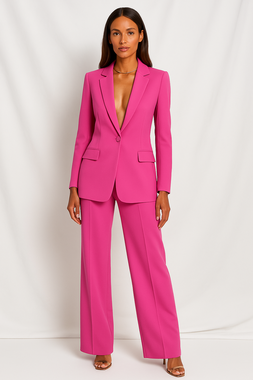 Comfortable & elegant women's business casual trouser suit. Stylish blazer set for professional work attire.