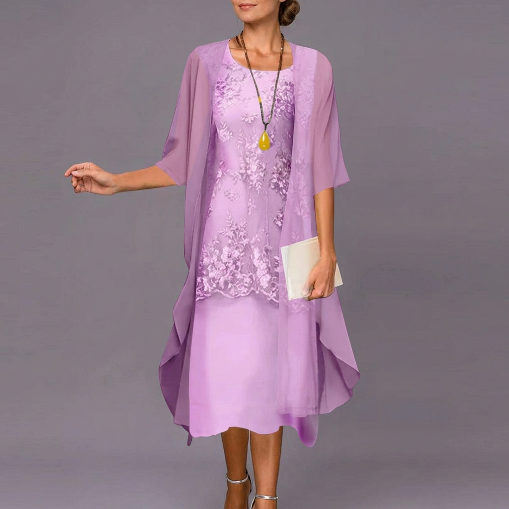 Elegant women's two-piece blue formal chiffon dress, perfect for evening gowns, parties, and special occasions.