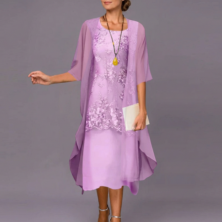 Elegant women's two-piece blue formal chiffon dress, perfect for evening gowns, parties, and special occasions.