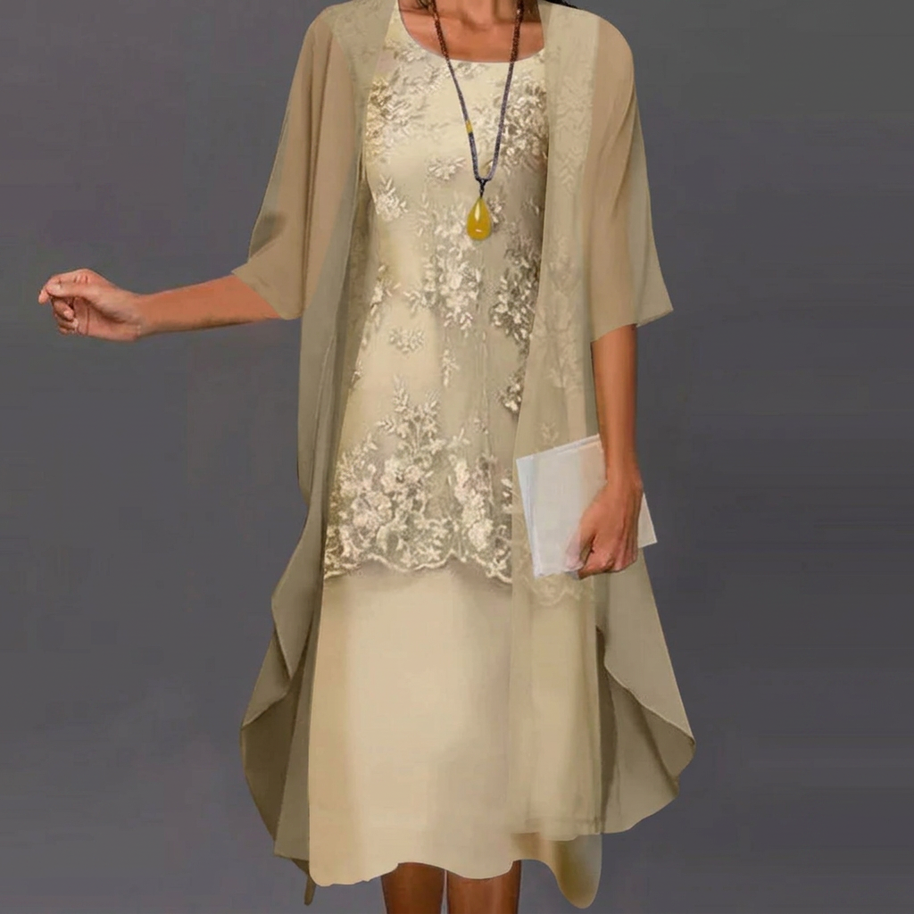 Chic women's two-piece purple chiffon formal dress, modest and elegant for parties, special occasions, and evening wear.