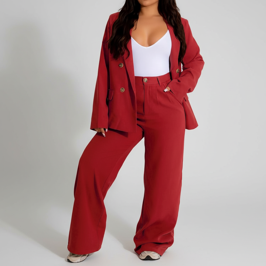 Modern women's two-piece business outfit, combining elegance and professional wear