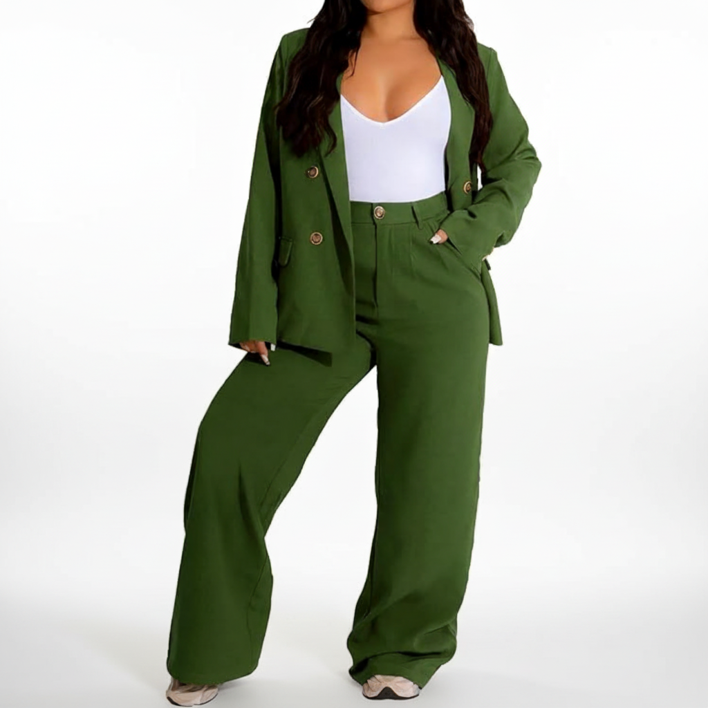 Women's elegant black two-piece suit, a versatile set for business and formal occasions
