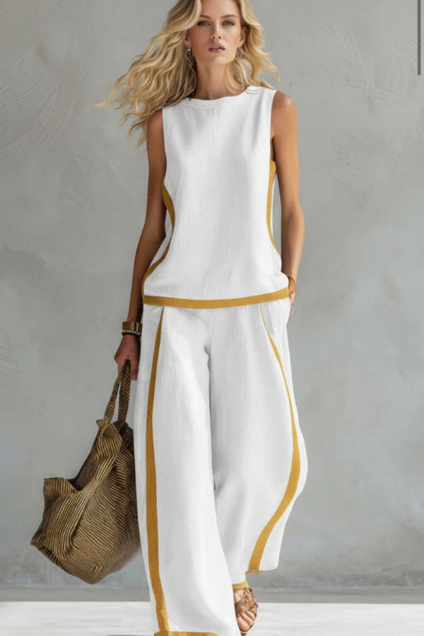 Stylish women's two-piece co-ord set, offering an elegant yet comfortable summer fashion outfit.