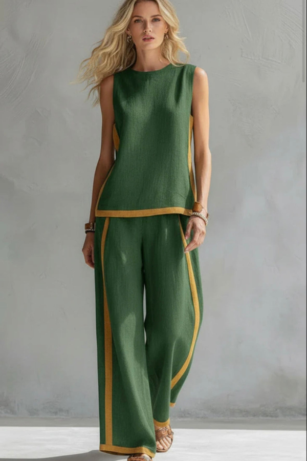 Modern elegant women's two-piece co-ord set, perfect for chic summer casual fashion outfits.