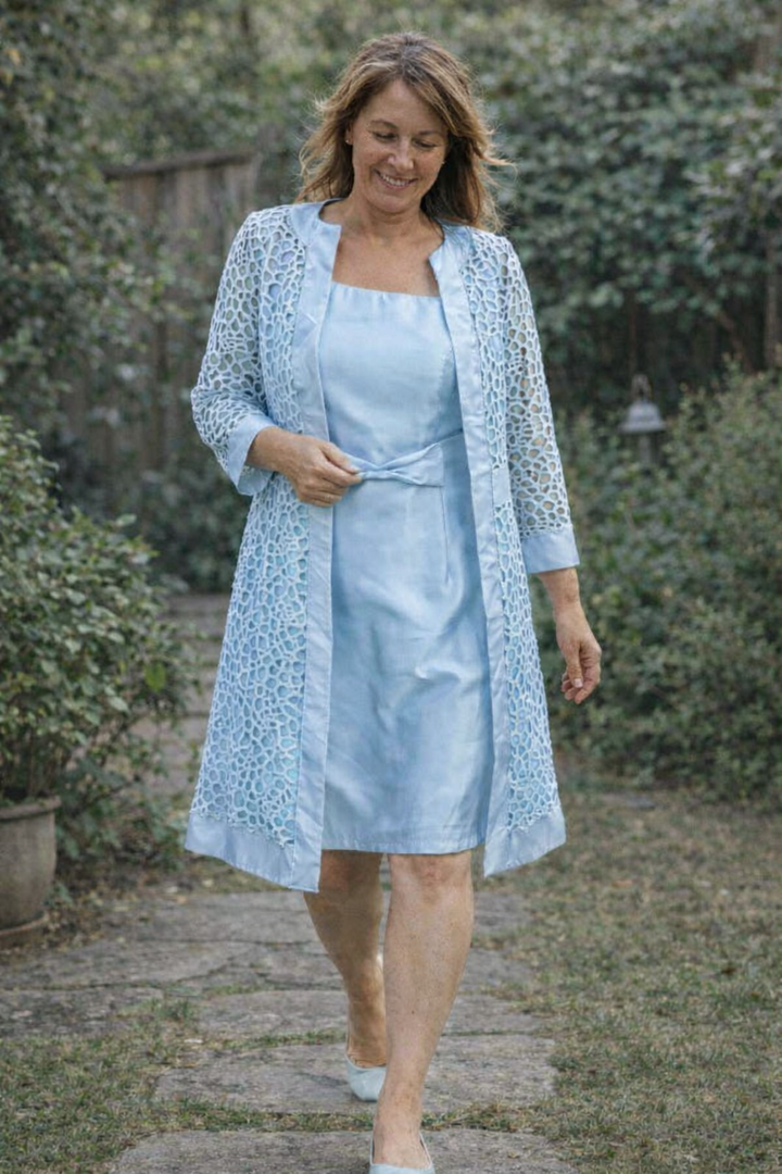 Women's versatile midi dress set with a chic jacket, perfect for parties, special occasions, or business.