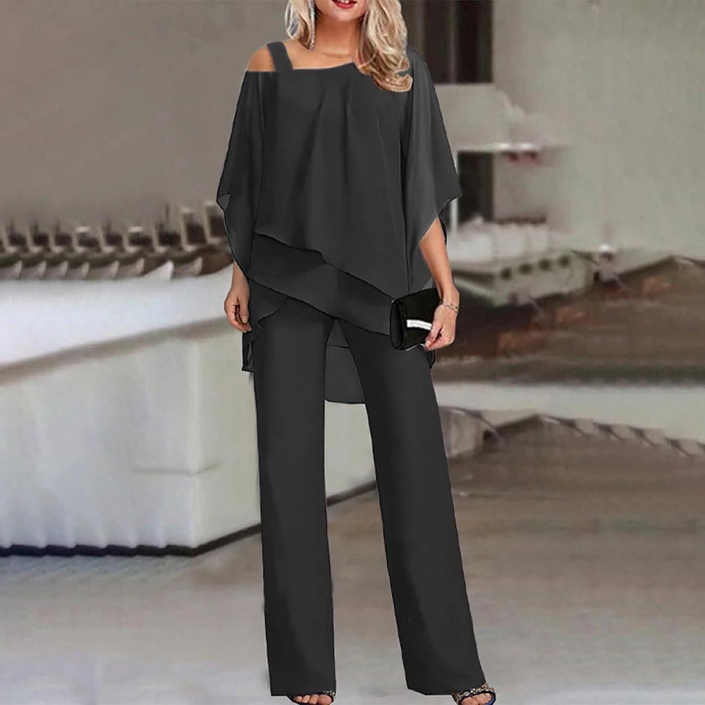 Elegant women's cold shoulder two-piece outfit, a stylish matching set perfect for a polished and fashionable look.