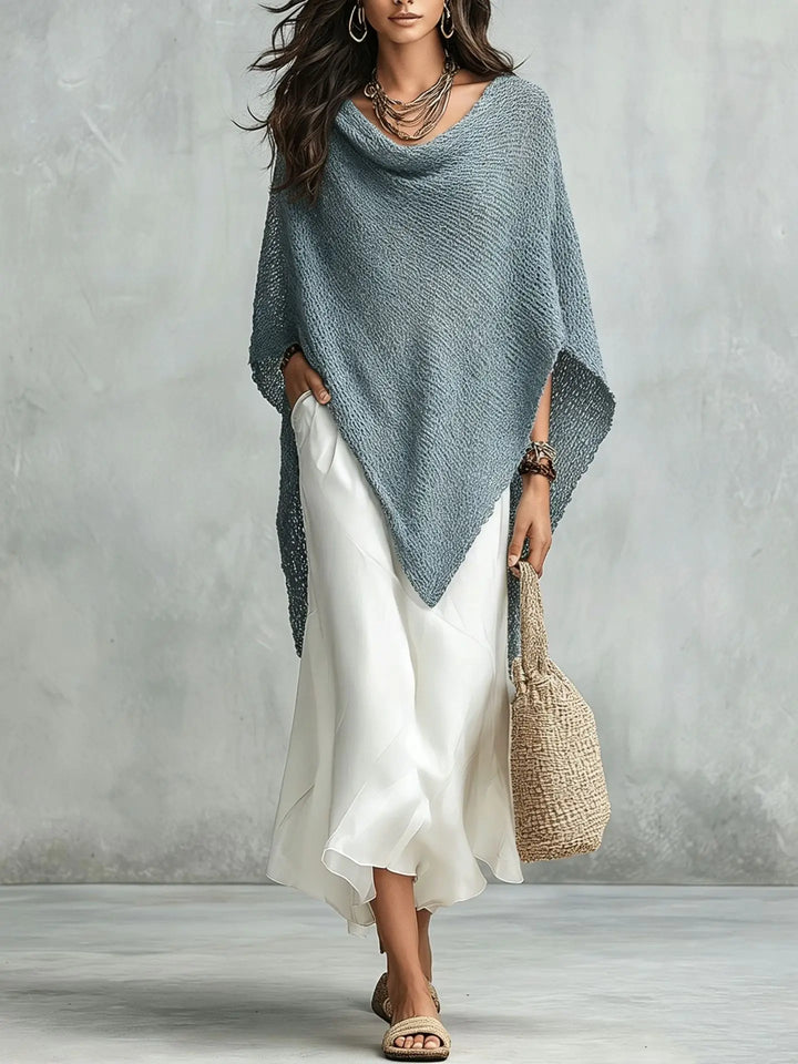 Elegant women's two-piece poncho and sleeveless maxi dress set, comfortable for all-season wear.