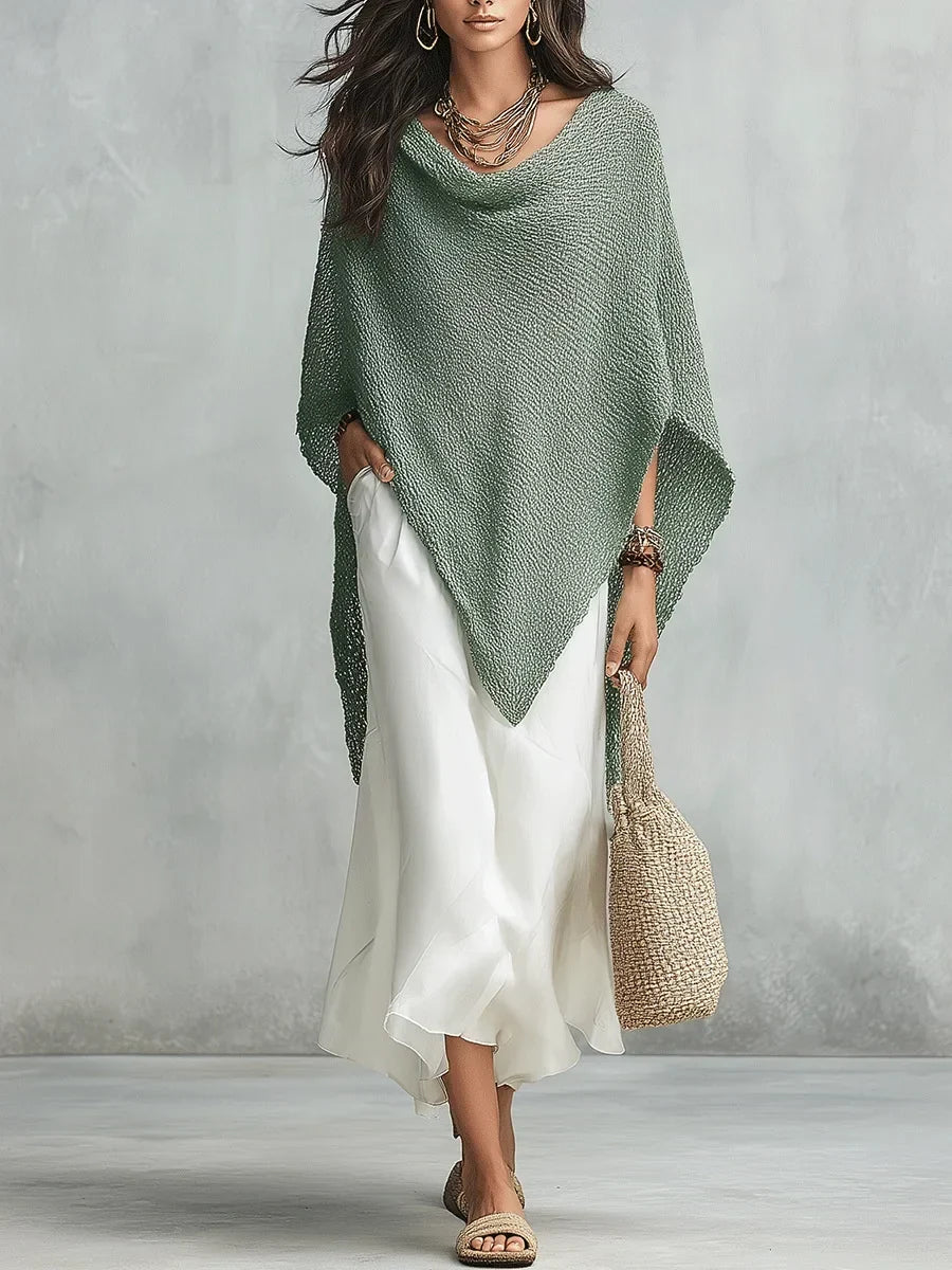 Versatile women's poncho batwing top & sleeveless maxi dress set for an elegant, relaxed fit.