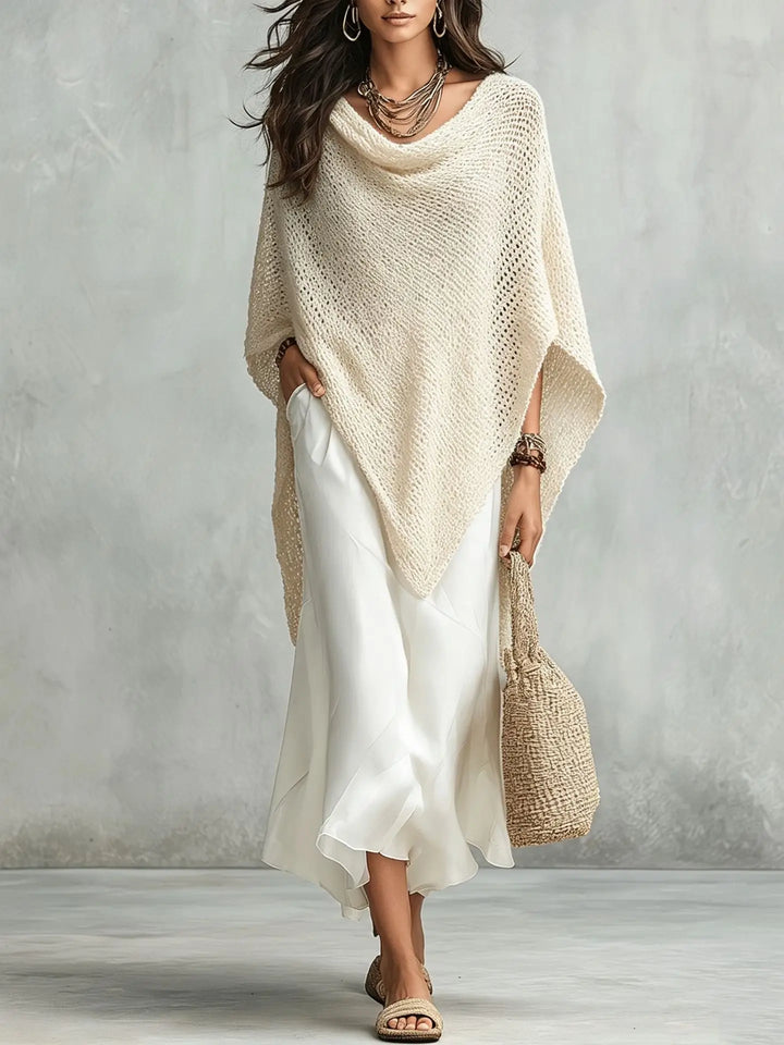 Women's two-piece elegant maxi dress set with a relaxed fit poncho, ideal for casual or chic wear.