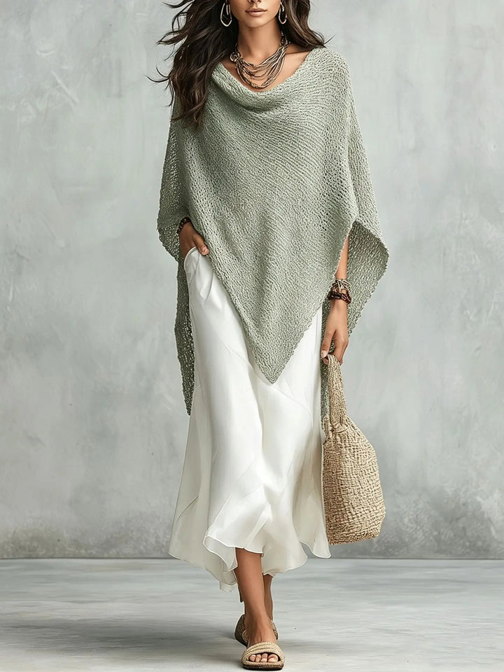 All-season women's two-piece elegant poncho and maxi dress set, perfect for versatile fashion.