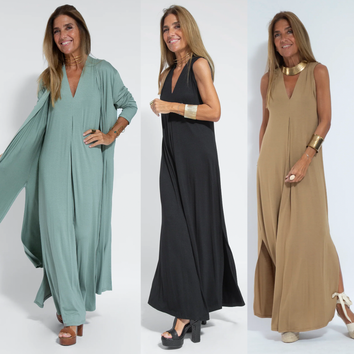 Fashion-forward women's two-piece slimming dress & tailored vest. Flattering design for a sophisticated look.