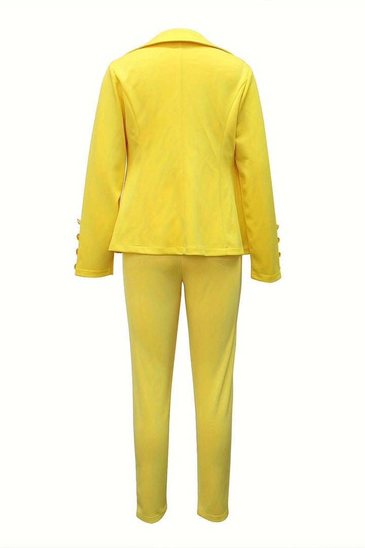 Women's stylish two-piece outfit: elegant blazer and versatile pants for work & events.