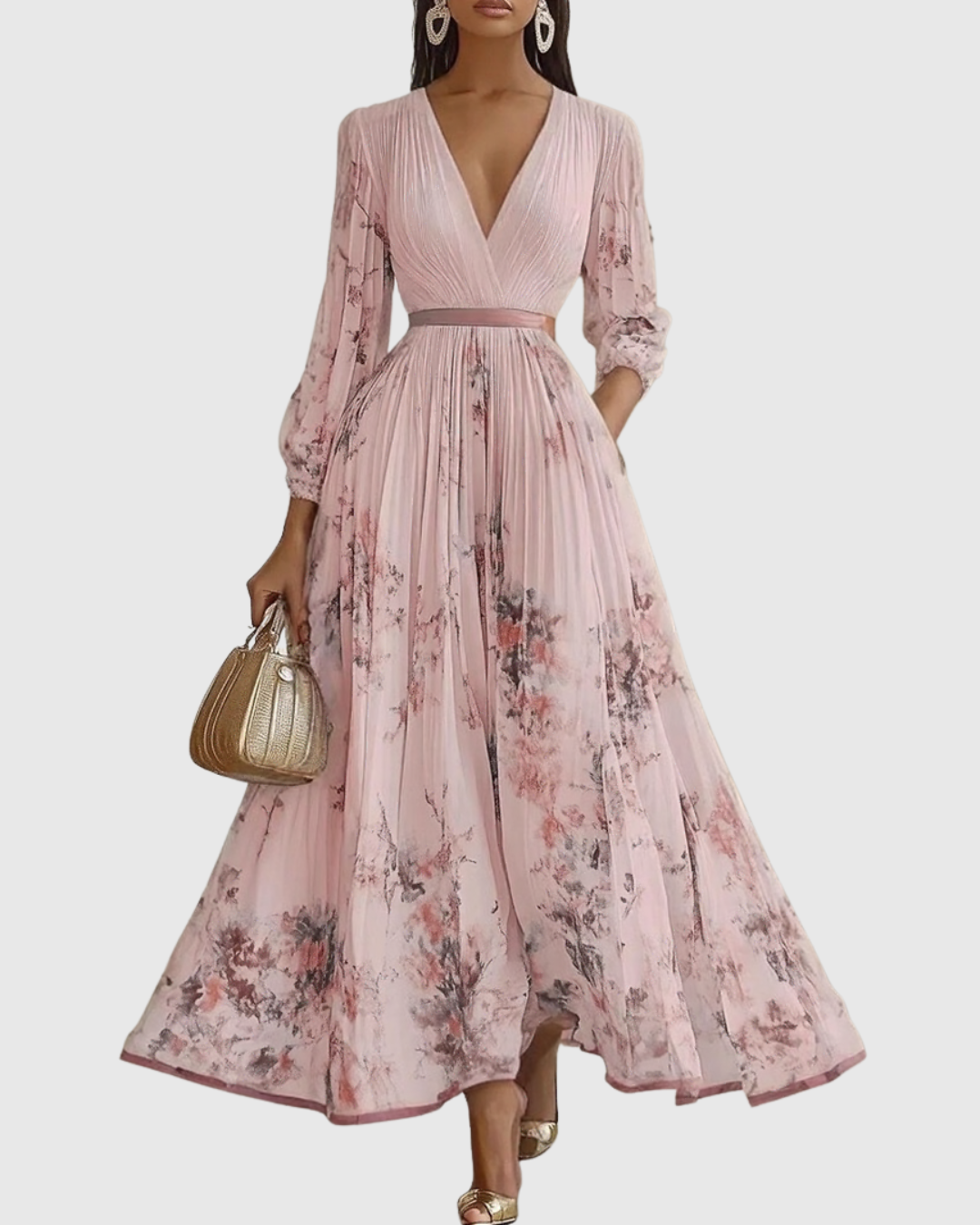 A-line V-neck midi dress for women, displaying its elegant design and comfortable fit.