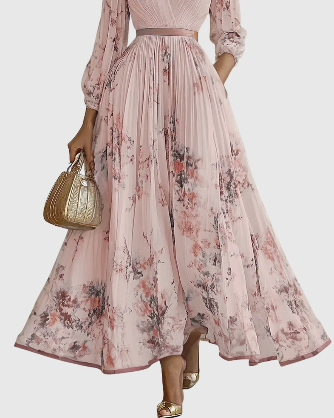 Textured fabric of an elegant women's V-neck A-line midi dress, comfortable for any occasion.