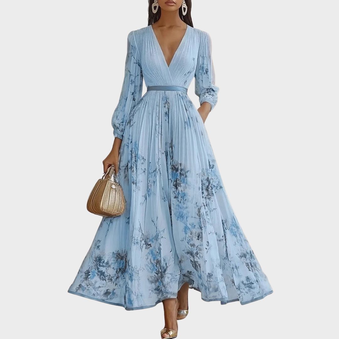 Beautiful V-neck formal midi dress for women, ideal for party wear & special events.
