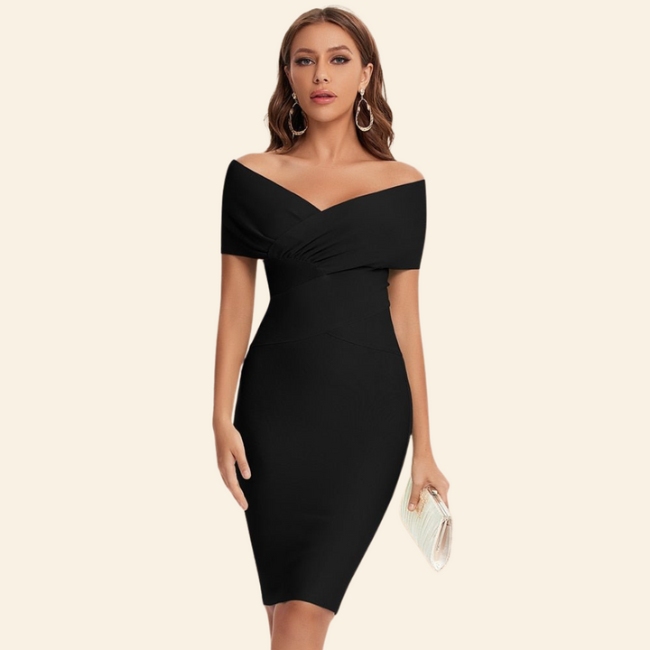 Elegant women's V-neck bodycon bandage dress, perfect for parties & evening wear.