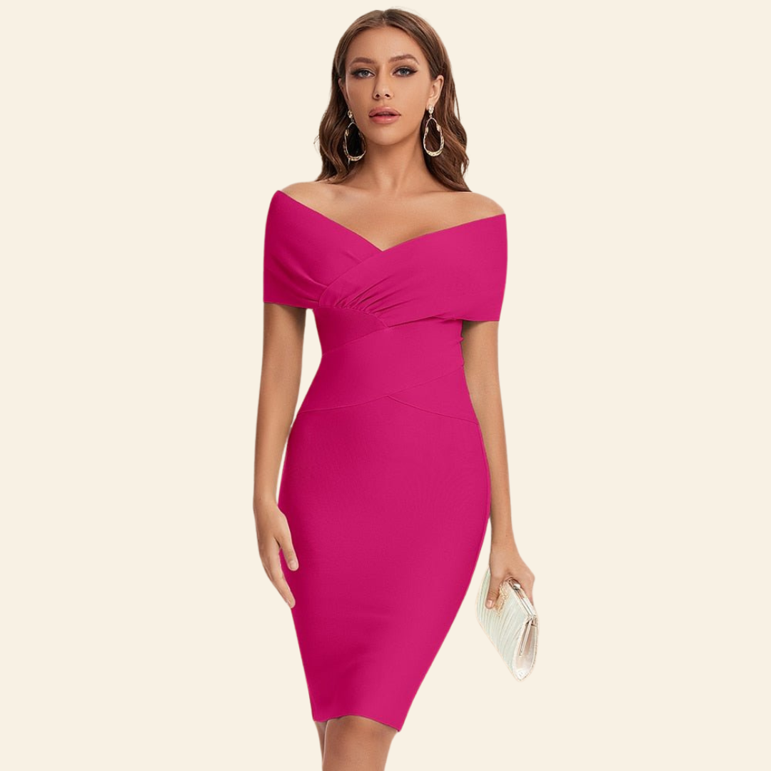 Form-fitting V-neck party dress, a chic bodycon bandage style for women's evening & cocktail wear.