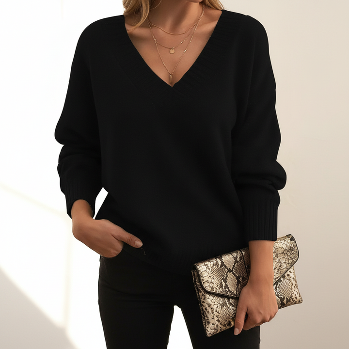 Soft knit women's V-neck sweater, cashmere blend, perfect for winter wear and layering