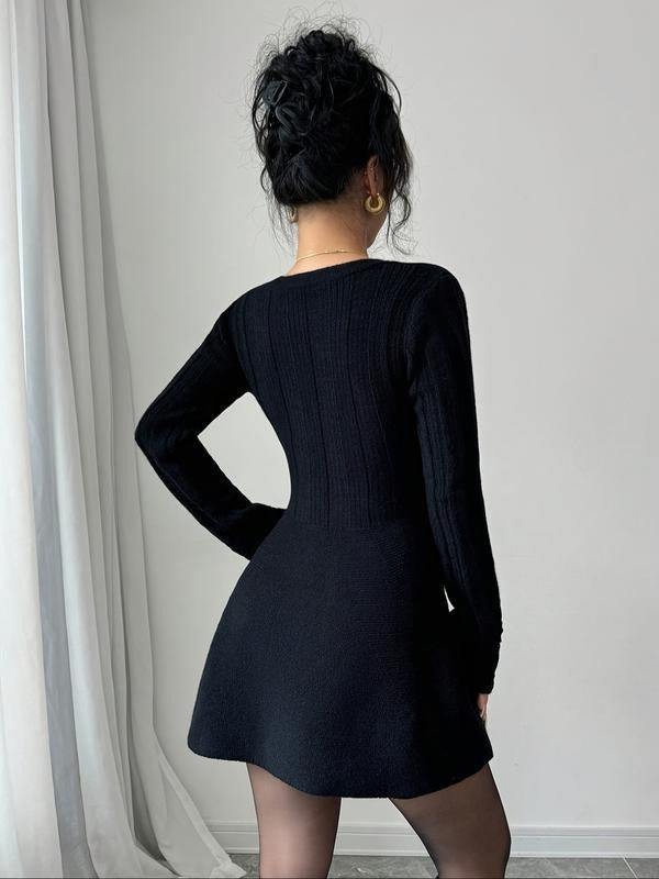 Stylish women's elegant V-neck flared mini dress, versatile for both party wear and everyday sophistication.