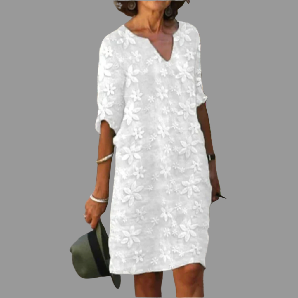Elegant women's V-neck floral print midi dress, perfect for summer fashion & versatile party wear.