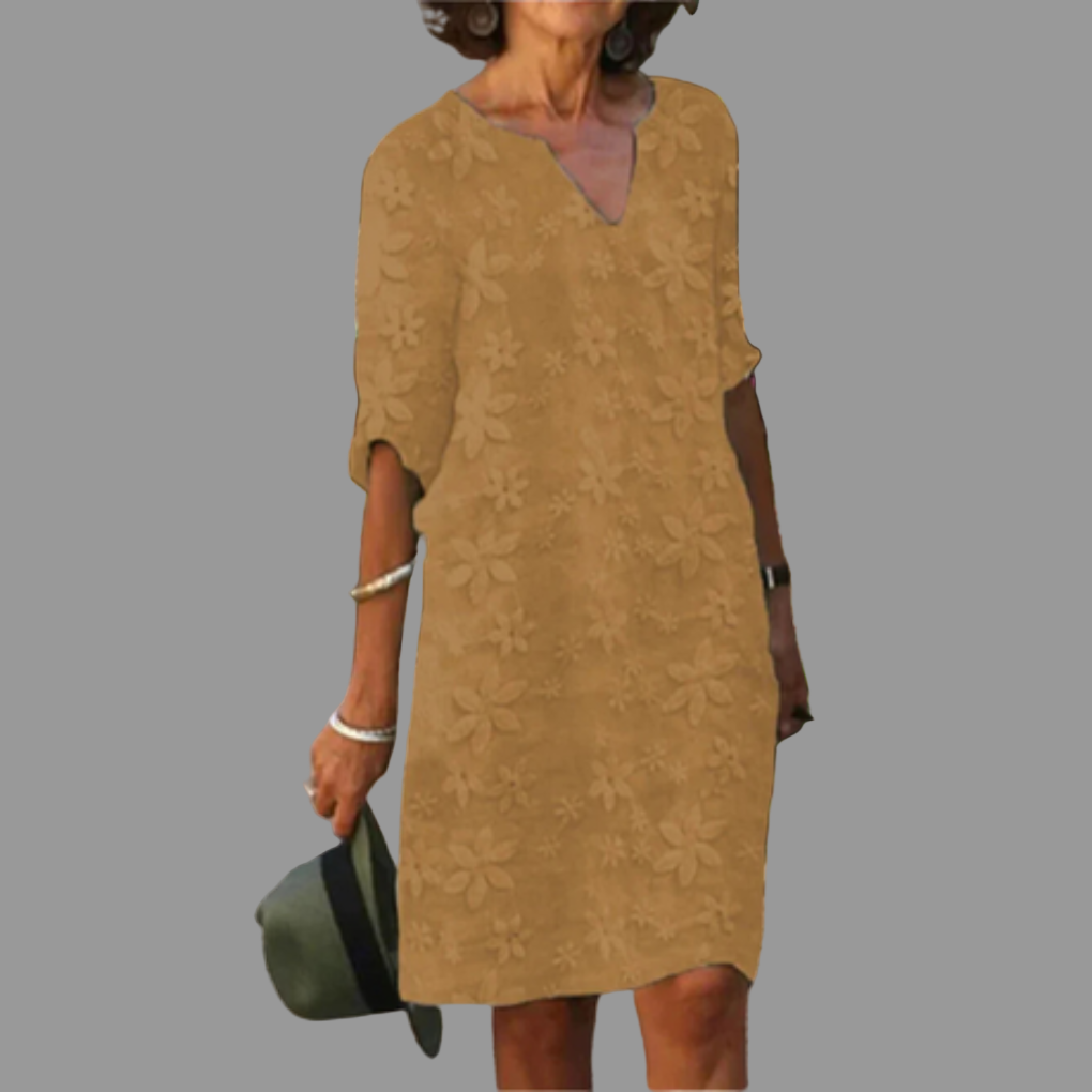 Stylish V-neck floral print midi dress for women, available in various colors for versatile wear.