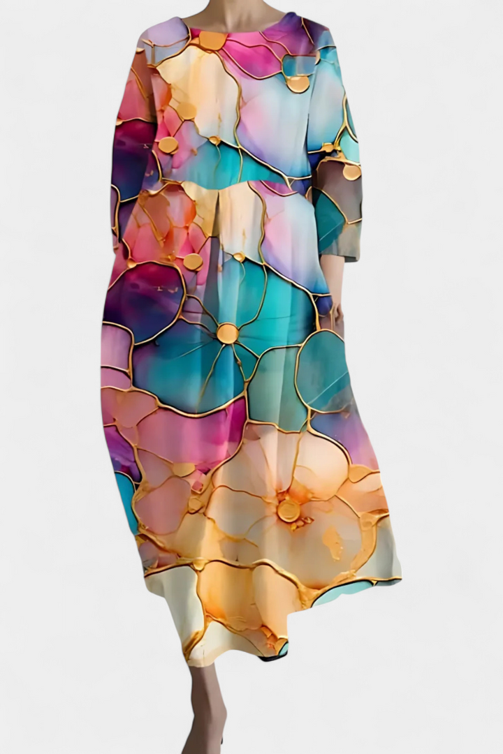 Women's elegant V-neck flowy summer midi dress, perfect for a relaxed yet polished look.