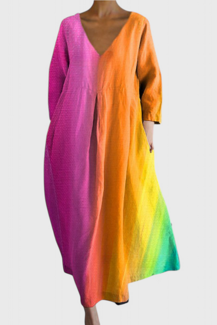 Chic women's elegant V-neck flowy midi dress, a stylish and breathable summer essential.
