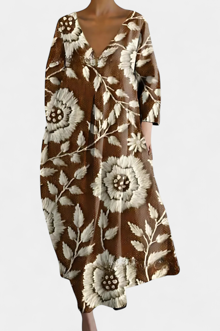 Casual V-neck flowy midi dress for women, an elegant and comfortable choice for sunny days.