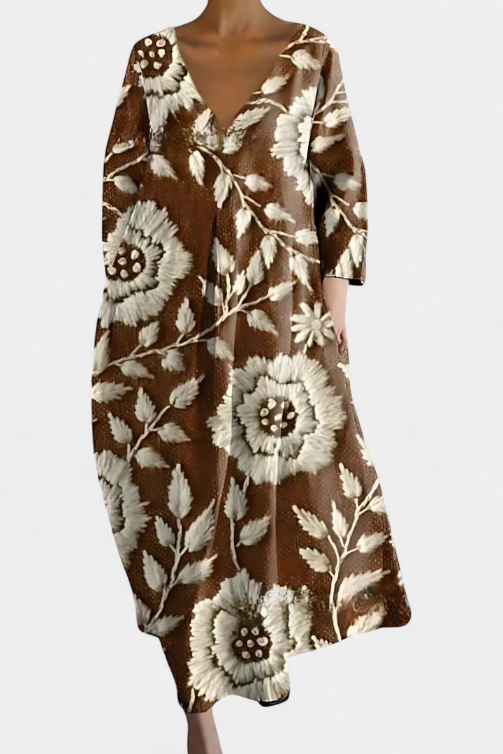 Casual V-neck flowy midi dress for women, an elegant and comfortable choice for sunny days.