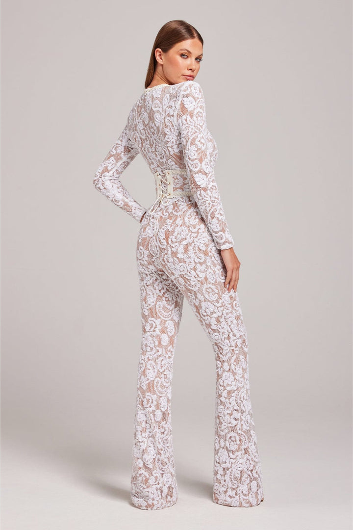 Effortless elegant women's V-neck jumpsuit, great for evening parties, weddings, & formal events.