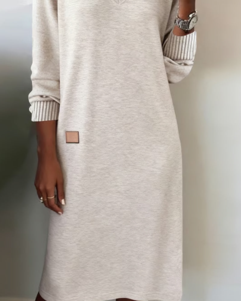 Versatile women's V-neck long sleeve midi dress, ideal for everyday casual wear & stylish outings.