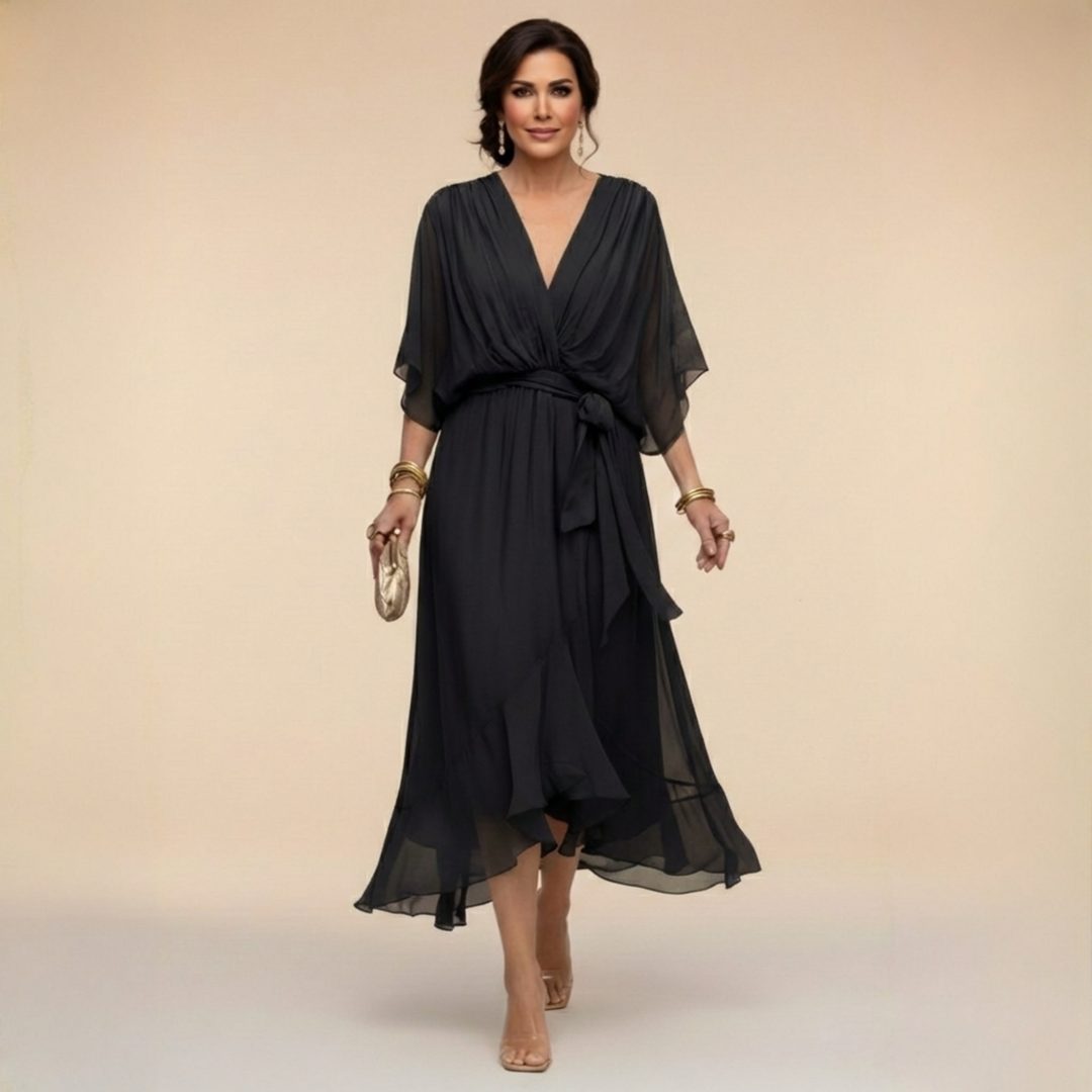 Versatile women's flowing maxi dress with a flattering V-neck, ideal for summer, casual or party wear.