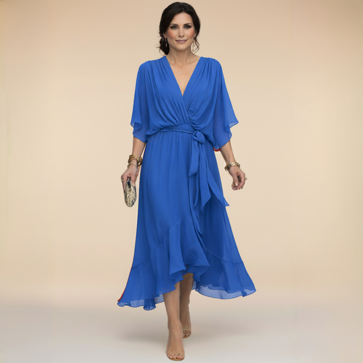 Timeless sleeveless V-neck maxi dress for women, adaptable from casual summer days to elegant parties.