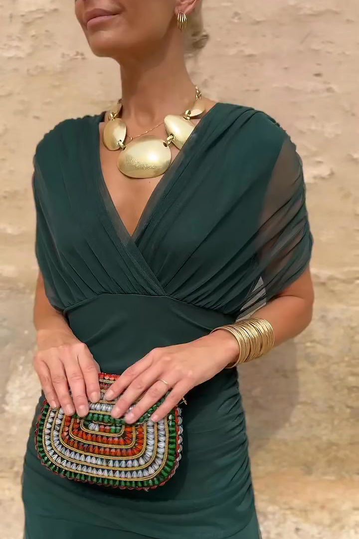 Women's party V-neck maxi dress with chic flutter sleeves. An elegant choice for evening wear & formal events.