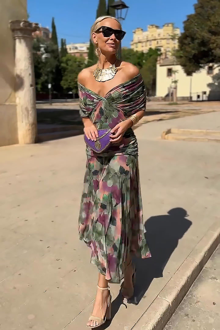 Spring fashion V-neck maxi dress with beautiful flutter sleeves. Offers an elegant, comfortable flowy fit.