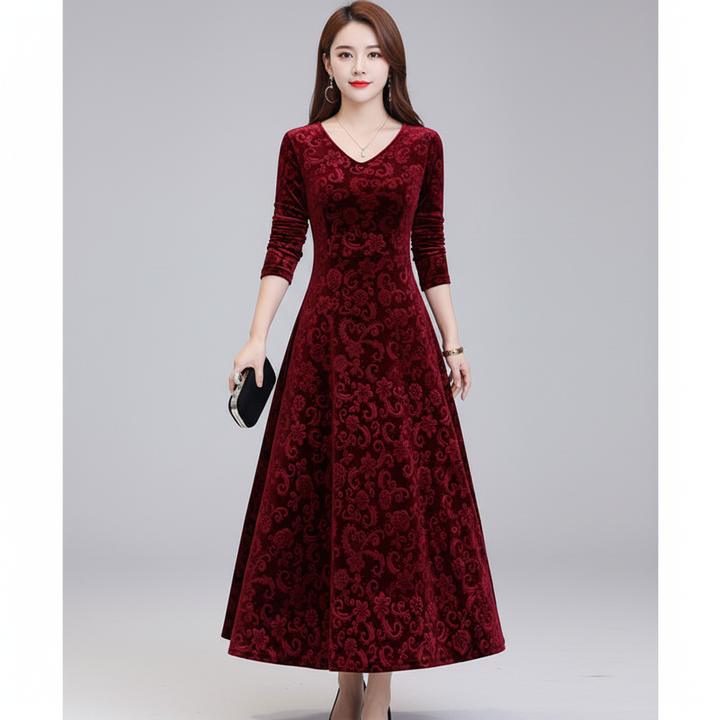 Versatile V-neck long sleeve midi dress for women, ideal for elegant or casual wear.