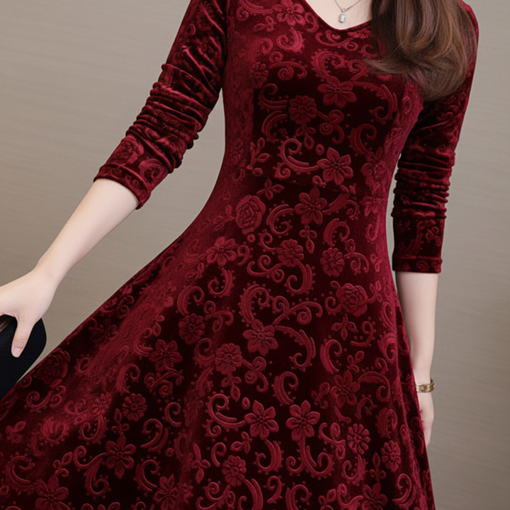 Women's autumn fashion midi dress with a flattering V-neck and a comfortable A-line silhouette.