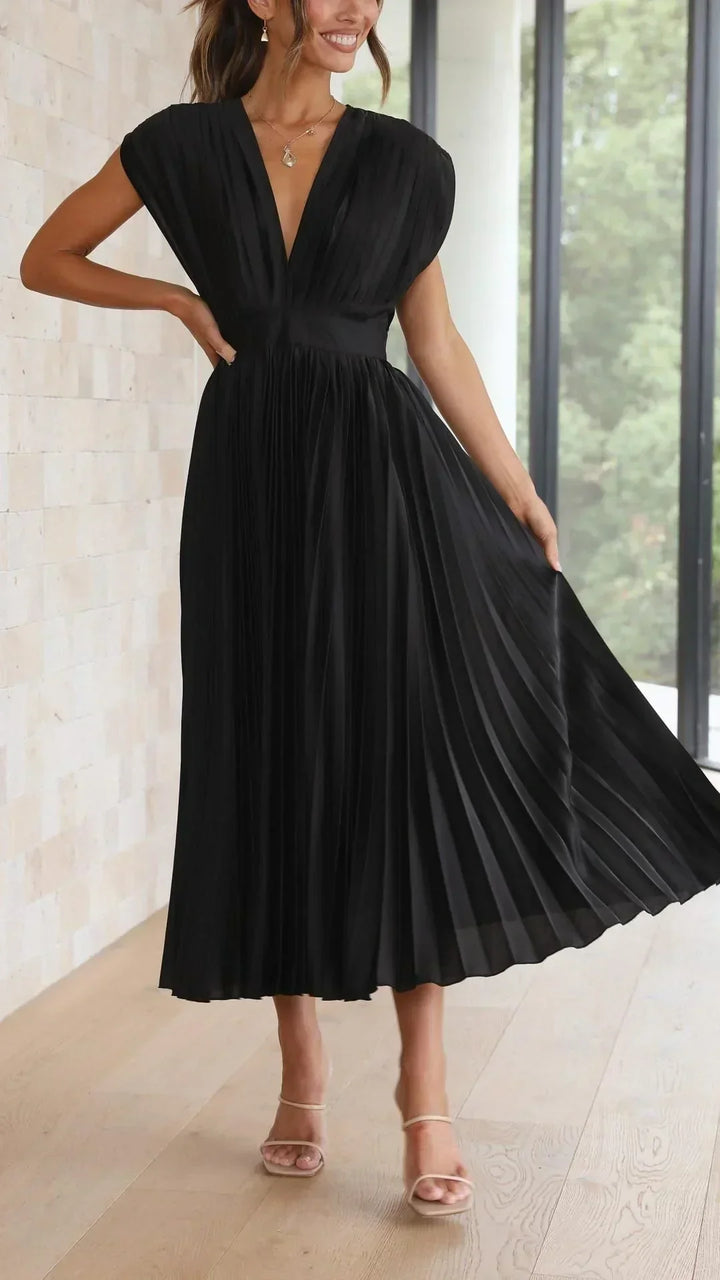 Isabella women's V-neck dress with adjustable tie back, a trendy & elegant summer midi dress.