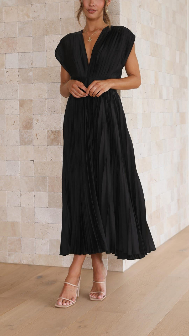 Versatile women's V-neck dress, perfect for casual or evening wear with its elegant tie back design.