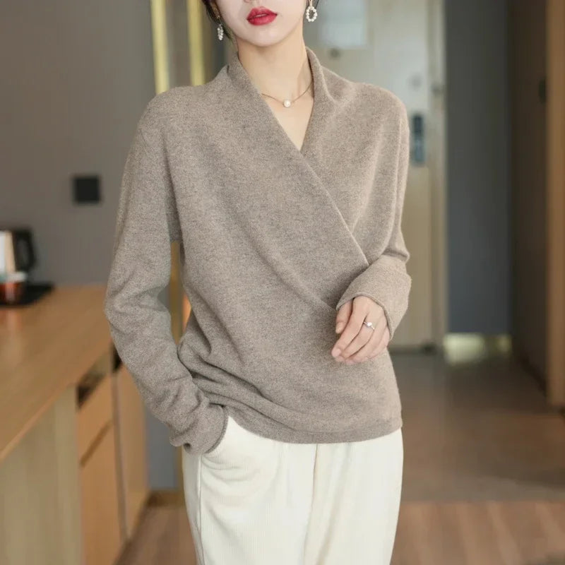 Chic women's V-neck pullover sweater for effortless elegance, ideal for versatile fashion & sophisticated looks.