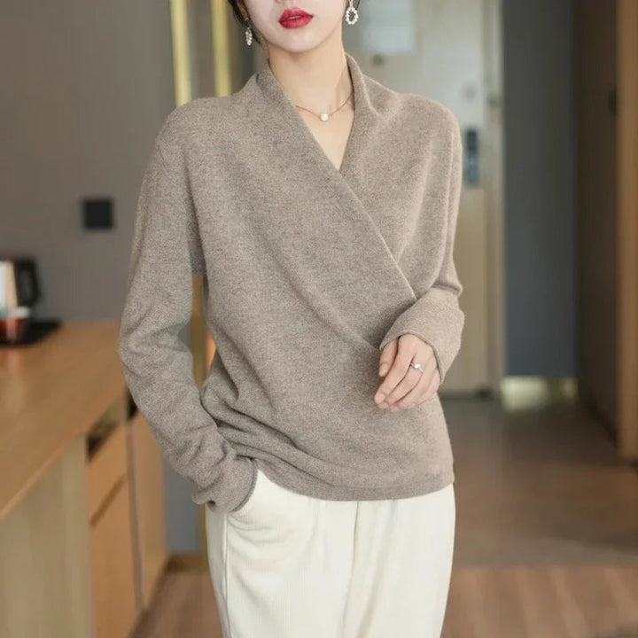 Chic women's V-neck pullover sweater for effortless elegance, ideal for versatile fashion & sophisticated looks.