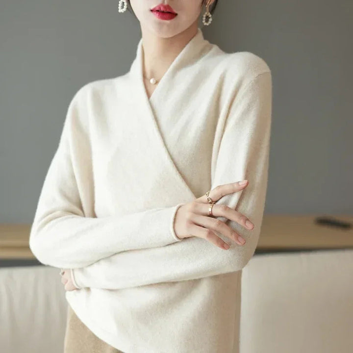 Comfortable women's V-neck pullover sweater, an elegant knit top for chic, sophisticated fall & winter fashion.