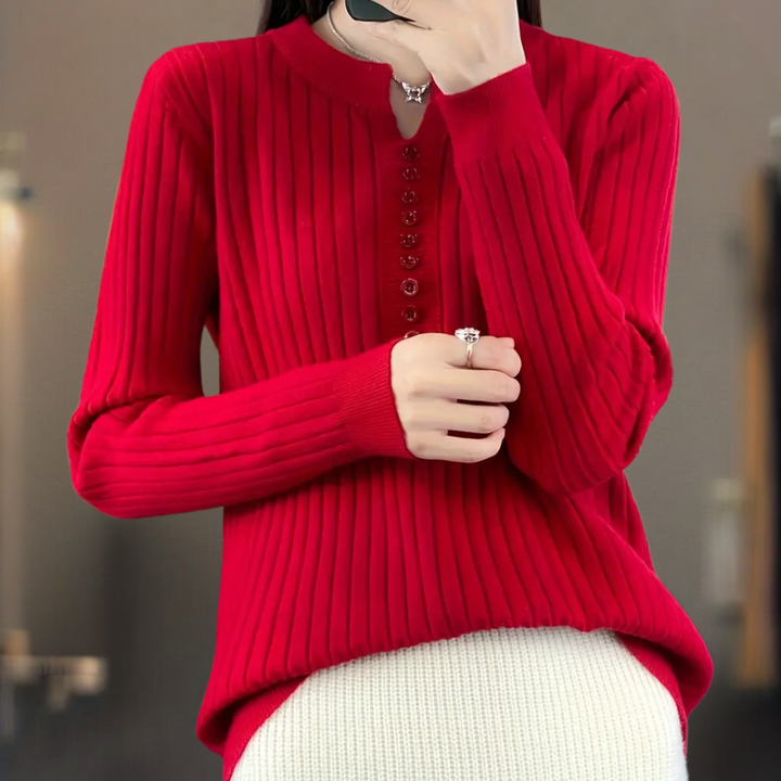 Elegant women's v-neck sweater with stylish button details, perfect for a chic autumn look.