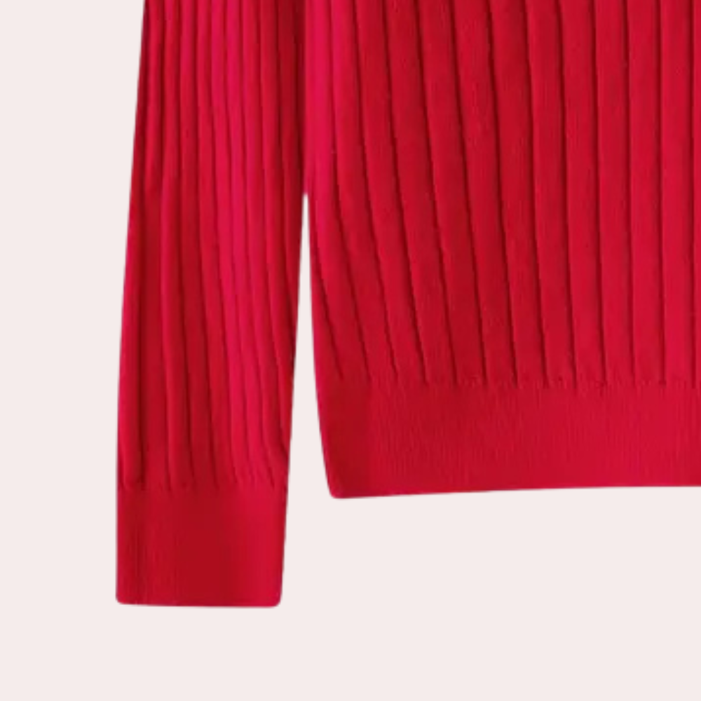 Stylish v-neck sweater for women, with intricate button details, ideal for autumn fashion.