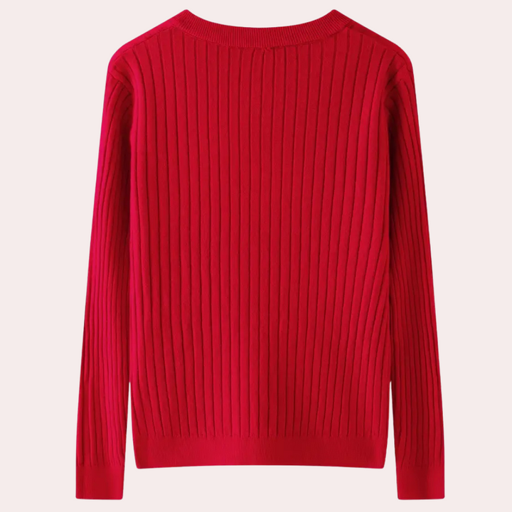 Chic long-sleeve women's v-neck sweater, embellished with unique button details.