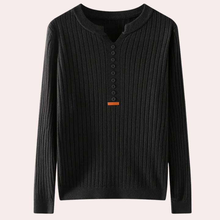 Autumn fashion women's v-neck jumper, featuring stylish button details & long sleeves.